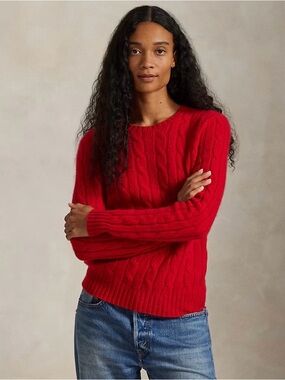 Polo Ralph Lauren Iconic Red Cashmere Cable Knit Sweater Womens XS / 2 Kids XL